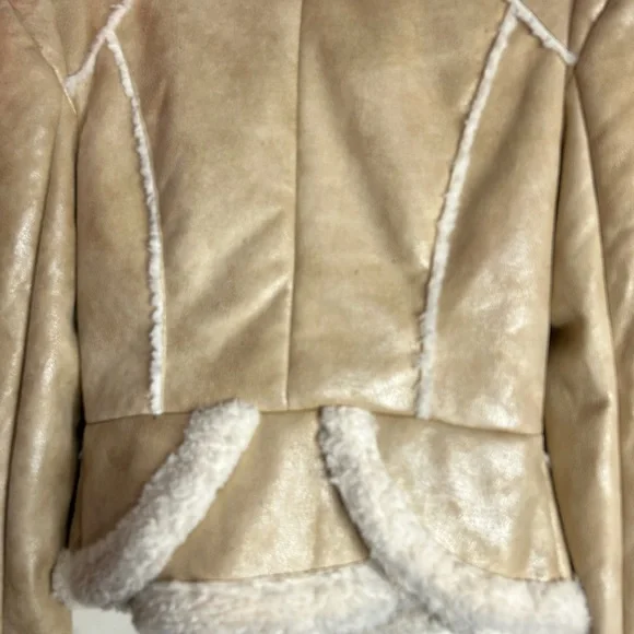BLANC NOIR NWT Tan Faux leather jacket front zip pockets, wrist straps. - Picture 4 of 5